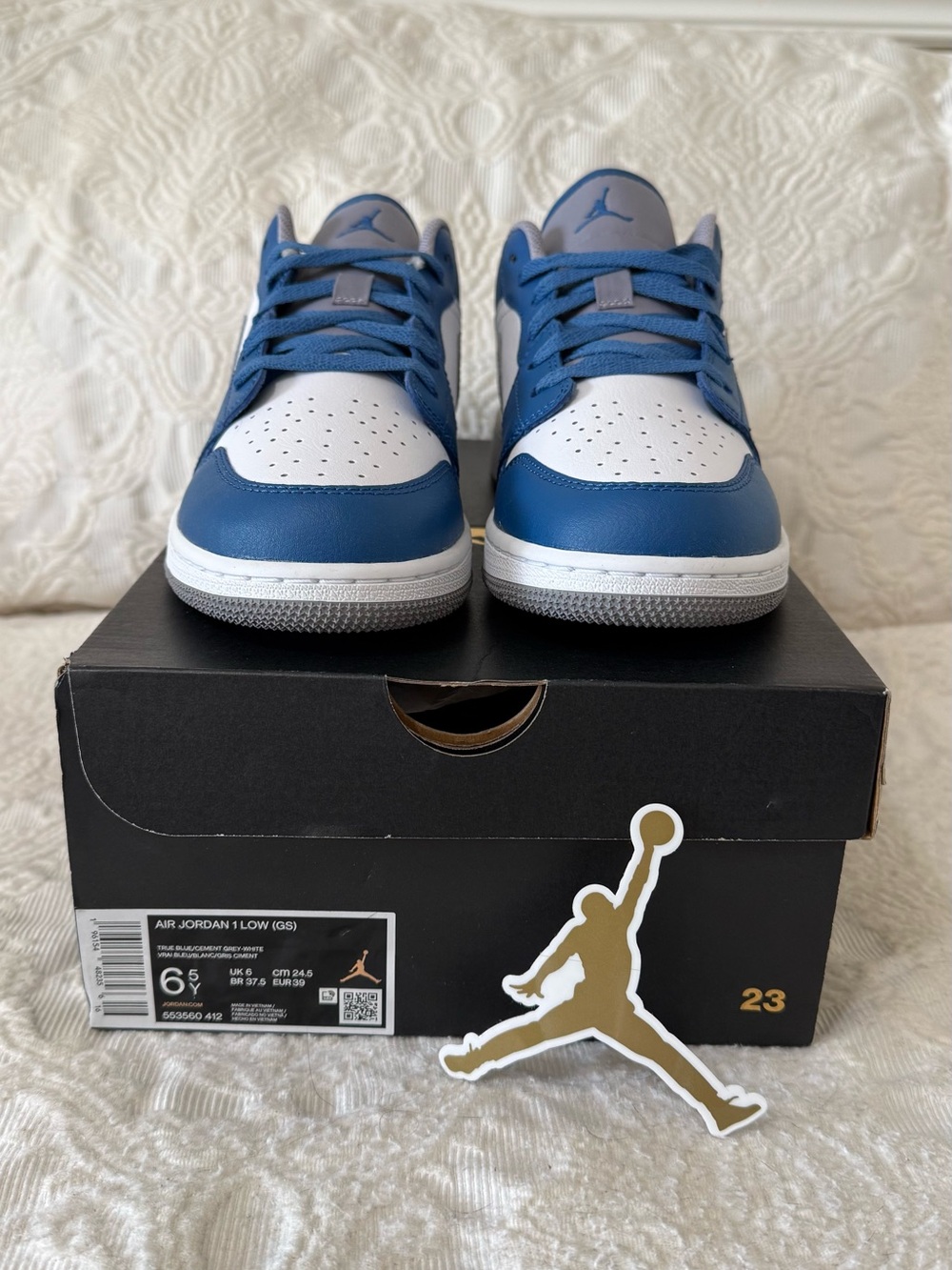 Jordan Air Jordan 1 Low True Blue Cement Grey White Low Top W7 or (6.5Y)